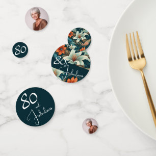 80 and Fabulous Flower Pattern Birthday Photo Confetti