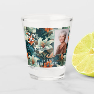 80 and Fabulous Flower Pattern Birthday Photo Shot Glass