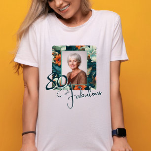 80 and Fabulous Flower Pattern Birthday Photo T-Shirt