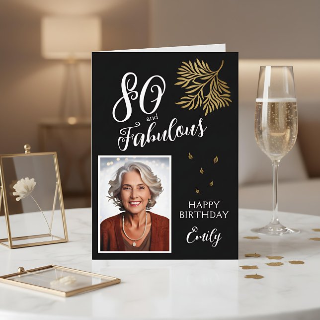 80 and Fabulous Foliage 80th Birthday Photo Card (Creator Uploaded)