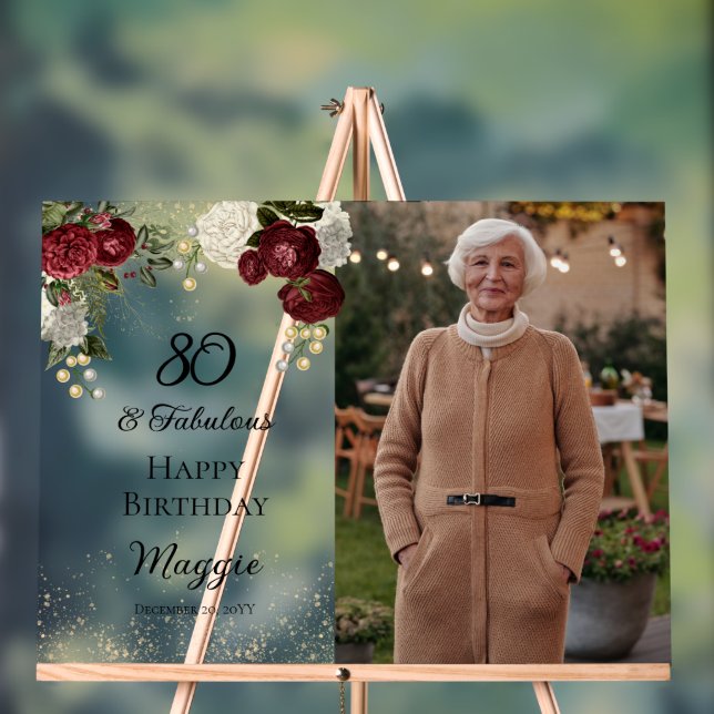 80 and Fabulous Glam Rose Floral Birthday Party Acrylic Sign (Neutral)