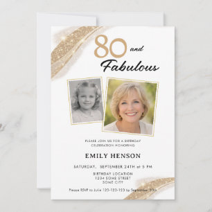 80 and Fabulous Gold 2 Photo Birthday Invitation