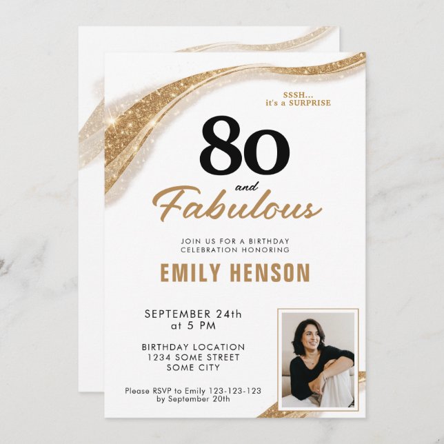 80 and Fabulous Gold 80th Birthday Invitation (Front/Back)