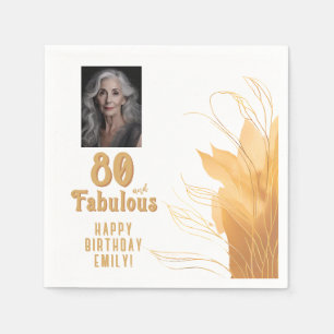 80 and Fabulous Gold Foliage 80th Birthday Photo Napkin