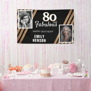 80 and Fabulous Gold Glitter 2 Photo 80th Birthday Banner