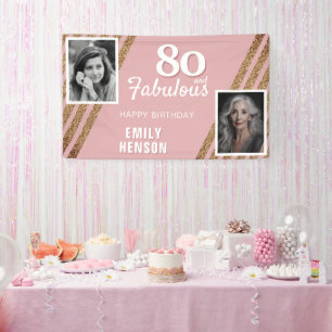 80 and Fabulous Gold Glitter 2 Photo 80th Birthday Banner
