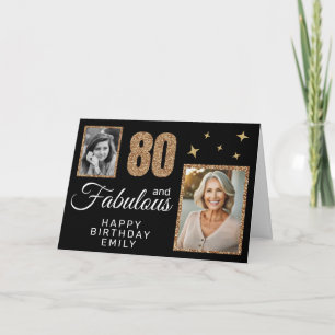 80 and Fabulous Gold Glitter 2 Photo 80th Birthday Card
