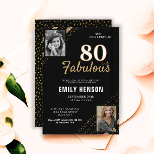 80 and Fabulous Gold Glitter 2 Photo 80th Birthday Invitation
