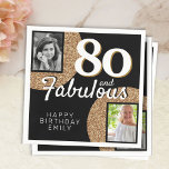 80 and Fabulous Gold Glitter 2 Photo 80th Birthday Napkin<br><div class="desc">80 and Fabulous Gold Glitter 2 Photo 80th Birthday Party Napkins. Add your photos - you can use an old and new photo. Add your name and age.</div>