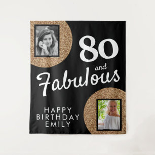 80 and Fabulous Gold Glitter 2 Photo 80th Birthday Tapestry