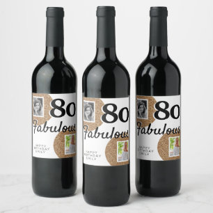 80 and Fabulous Gold Glitter 2 Photo 80th Birthday Wine Label