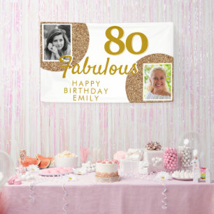 80 and Fabulous Gold Glitter 2 Photo Birthday  Banner