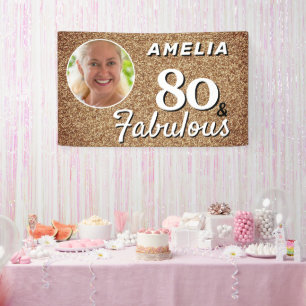 80 and Fabulous Gold Glitter 80th Birthday Photo Banner
