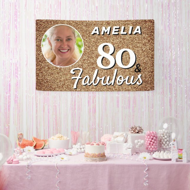 80 and Fabulous Gold Glitter 80th Birthday Photo Banner (Party)