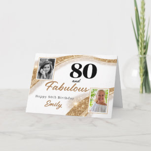 80 and Fabulous Gold Glitter Photo 80th Birthday Card