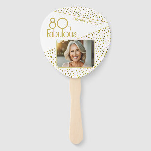 80 and Fabulous Gold Glitter Photo 80th Birthday Hand Fan