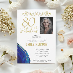 80 and Fabulous Gold Ornament 80th Birthday Photo  Invitation