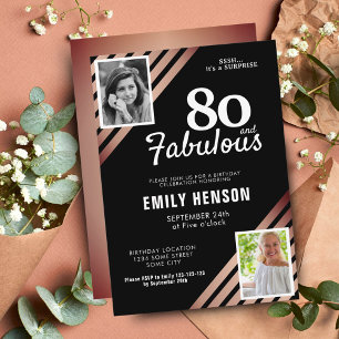 80 and Fabulous Gold Rose 2 Photo Birthday Invitation