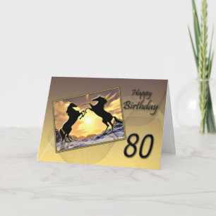 80 ans, carte d'anniversaire avec chevaux d'élevag