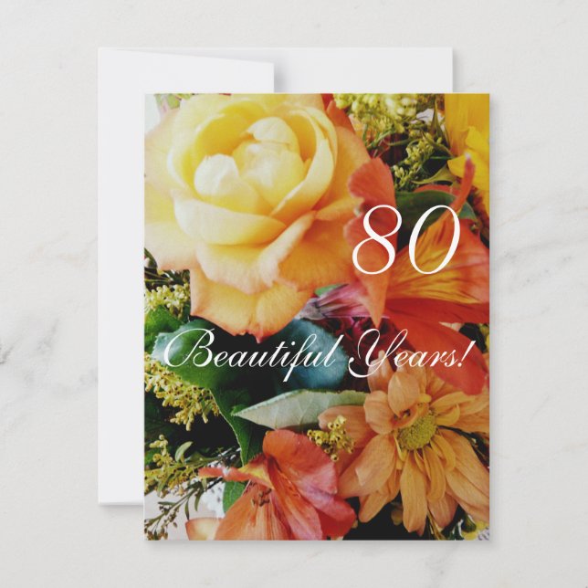 80 Beautiful Years!-Birthday/Yellow Rose Bouquet Invitation (Front)