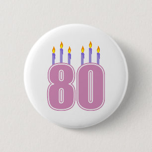 80 Birthday Candles (Pink / Purple) 2 Inch Round Button