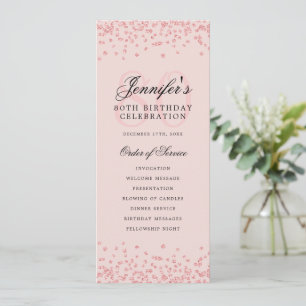 80 Birthday Program Rose Gold Confetti Menu Blush