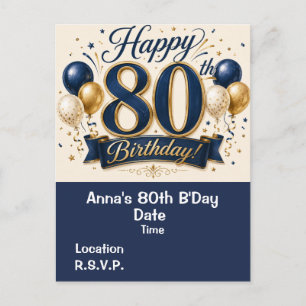 80 Birthday Save the Date   Postcard