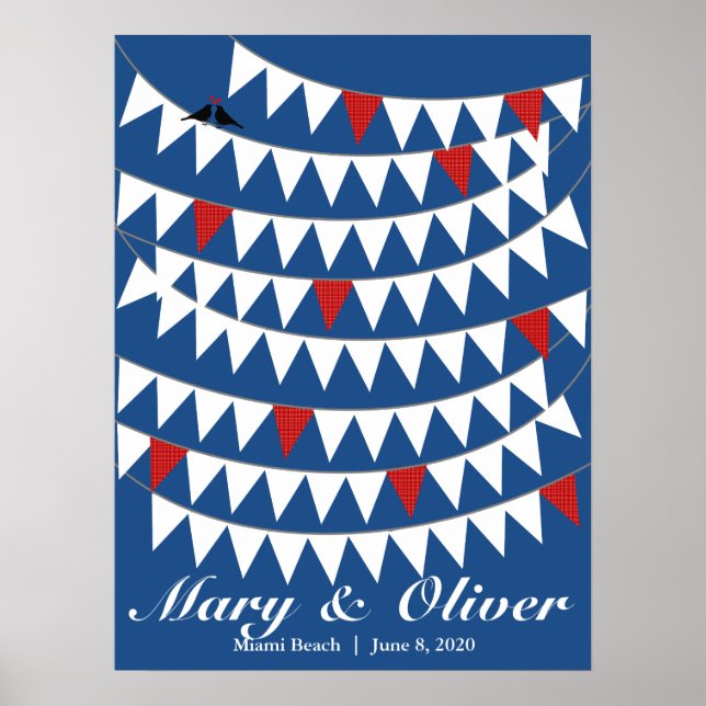 80 Bunting Red Blue Wedding Guest Book Alternative (Front)