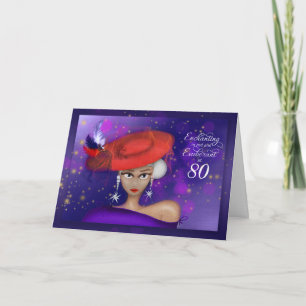 80 Enchanting and Exuberant in Red Purple Birthday Card