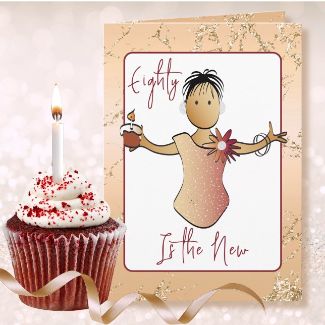 80 Fabulous Fun Female Cartoon Rose Gold Birthday Card (Creator Uploaded)