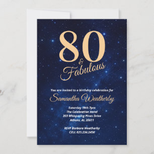 80 & Fabulous Gold Night Sky Birthday Invitation