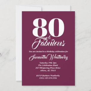 80 & Fabulous Mulberry Birthday Invitation