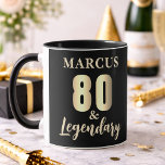 80 & Legendary Gold 80th Birthday  Mug<br><div class="desc">80 & Legendary Gold 80th Birthday Mug. Celebrate 80th birthday with this elegant, customizable mug. Featuring bold, metallic gold-tone text '80 & Legendary', this design is ready for you to personalize with the name. It's the perfect gift to honor a father, grandfather, or cherished friend reaching this incredible milestone. This...</div>