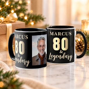 80 & Legendary Gold 80th Birthday Photo Mug