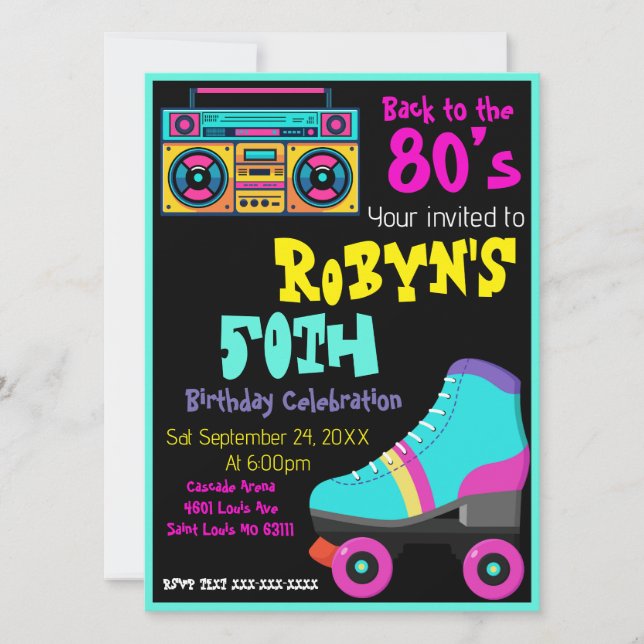 80 ou 90 Thème Anniversaire Invitation (Devant)