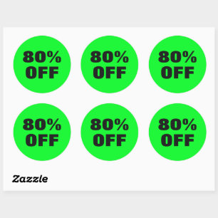 80 Percent Off discount neon green mark down Classic Round Sticker