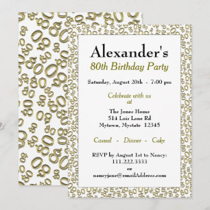 80 Random Number Pattern Gold/White 80th Invitation