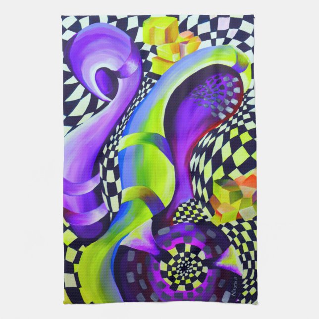 80 s Art Deco Geometric Pattern Kitchen Towel (Vertical)