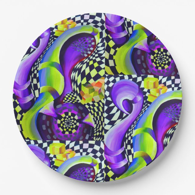 80 s Art Deco Geometric Pattern Paper Plate (Front)