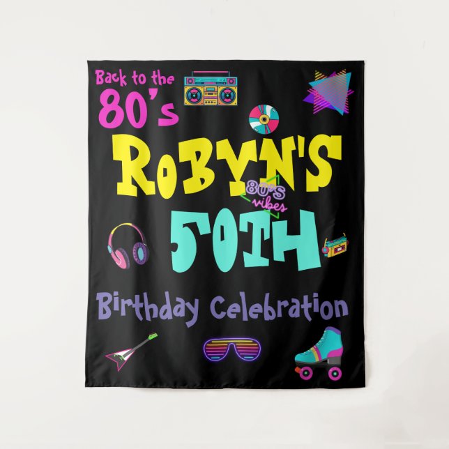 80’s or 90s Theme Birthday Invitation Tapestry (Front)