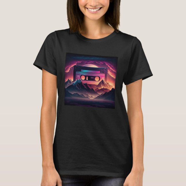80 s Retro Cassette Tape in Celestial Environment T-Shirt (Front)