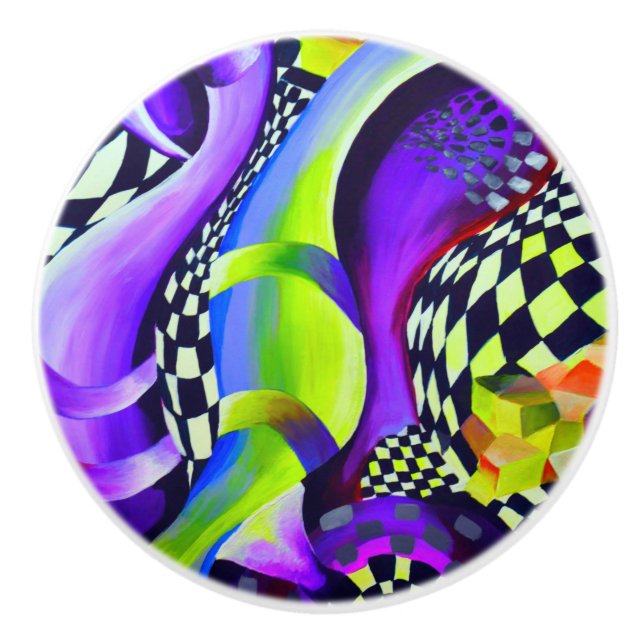 80`s Retro Geometric Pattern Ceramic Knob (Front)