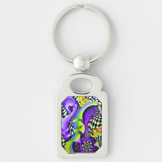 80`s Retro Geometric Pattern Keychain (Front)