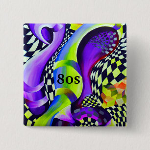 80`s Retro Vintage Geometric Pattern 2 Inch Square Button
