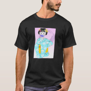 80 S Style Vaporwave Geisha With Face Mask T-Shirt