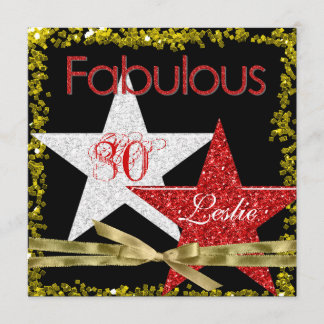 80 TH Birthday Invitation RED GLITTER STARS