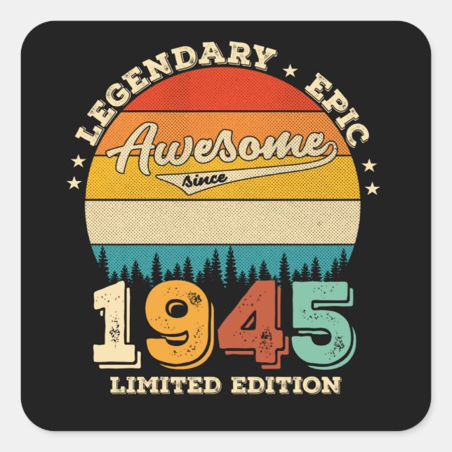 80 Year Old 1945 Retro Awesome 80th Birthday Gift Square Sticker (Front)