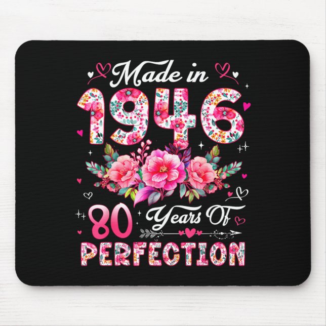 80 Year Old Made In 1946 Floral 80th Birthday Wome Mouse Pad (Front)