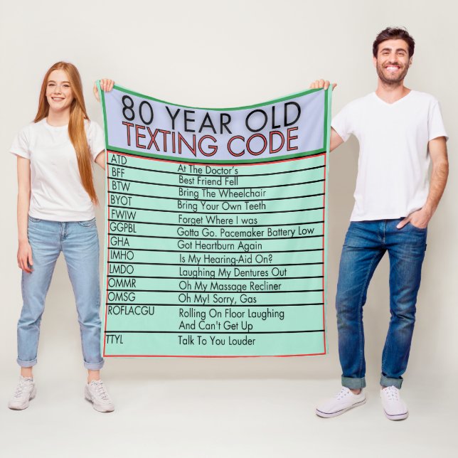 80 Year Old Texting Code Funny Birthday Seniors Fleece Blanket (In Situ)