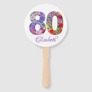 80 years birthday party floral colourful hand fan